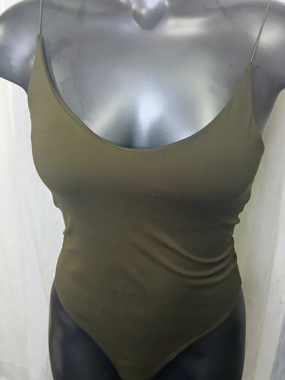 gaze Olive Green Scoop Neck Spaghetti Strap Bodysuit